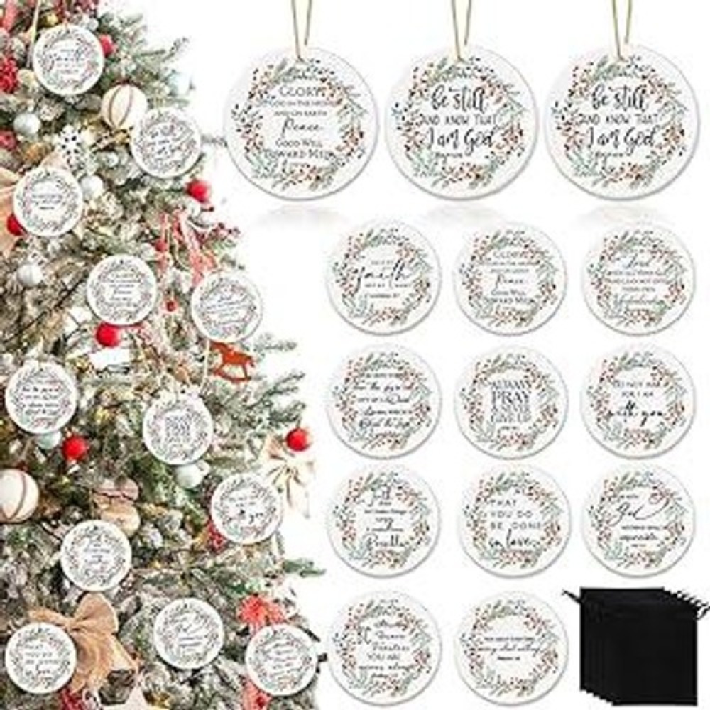 24 Pcs Clear Religious Christmas Ornaments Bible Verse Inspirational SHY0501